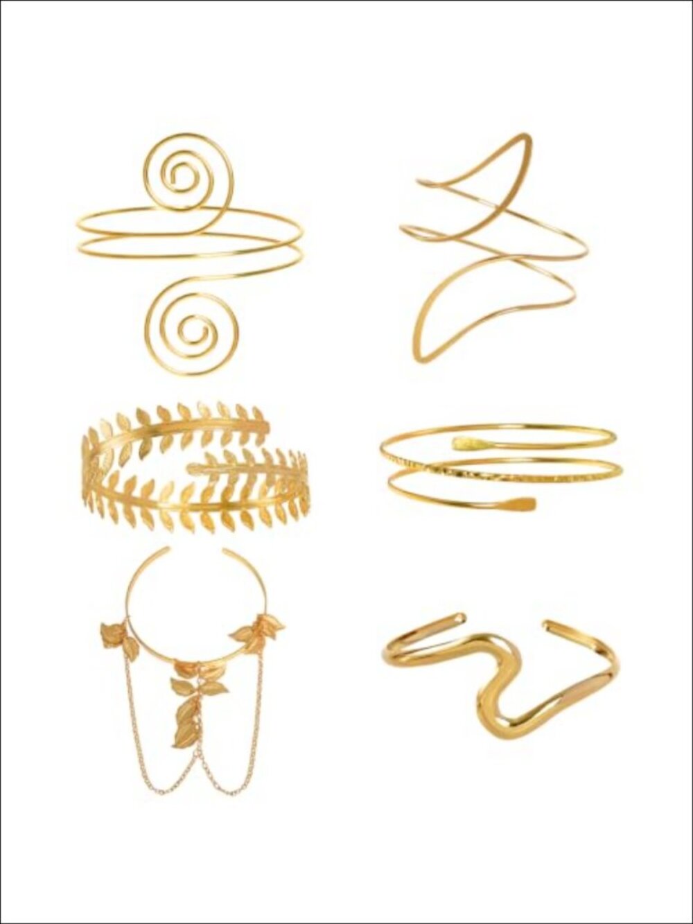 6Pc Gold Finish Adjustable Arm Cuff Bracelet Set Open Back Upper Arm Bands
